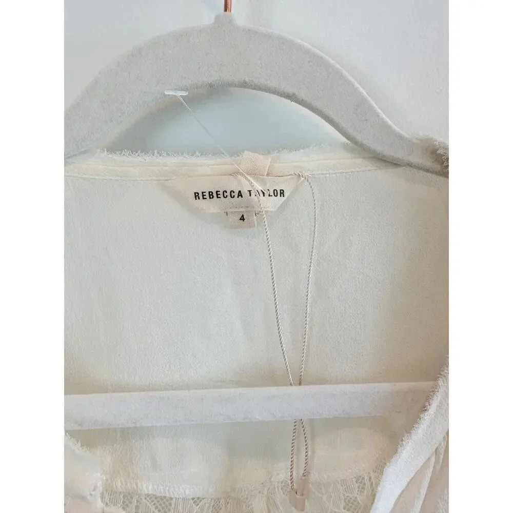 Rebecca Taylor White Lace Insert Long Sleeve Blouse Size 4 - Picture 7 of 9